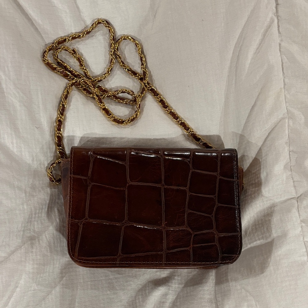 Ann Taylor Dark Brown Croc-Embossed Crossbody Bag